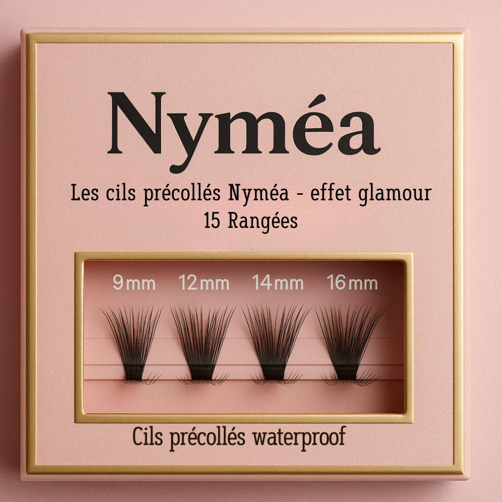 Cils précollés Nyméa – posés en 2 minutes, effet naturel & waterproof. 300 cils par boîte + pince à pose